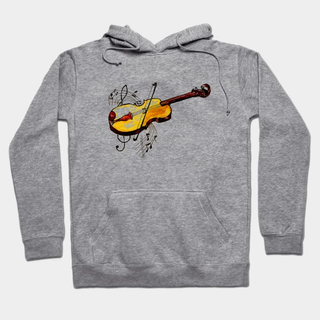 Yellow Violin with Notes Hoodie by AnnArtshock